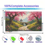 Pixendra Landscape Diamond Art Kits for Adults,DIY 5D Sakura Diamond Painting Kits for Beginners,Bridge Round Full Drill Diamond Dots Picture Gem Art Craft for Home Wall Gifts 15.7x27.5 inch Pixendra