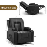 COMHOMA Recliner Chair, Swivel Rocker Recliners, Massage and Heat Reclining Chair, Reclining Sofa with Side Pockets, Cup Holders for Living Room, Bedroom (Black) COMHOMA