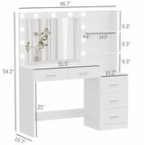 Rovaurx 46.7" Makeup Vanity Table with Lighted Mirror, Large Vanity Desk with Storage Shelf & 5 Drawers, Bedroom Dressing Table, 11 LED Lights, White RSZT106W Rovaurx