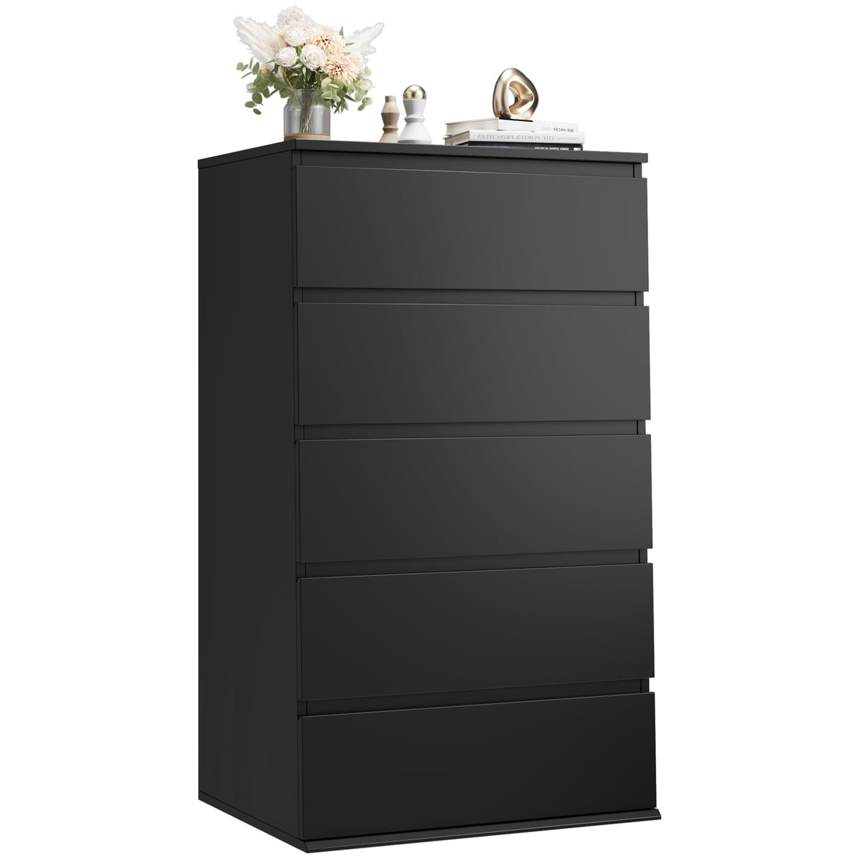 FOTOSOK Black Dresser, 5 Drawer Dresser Tall Black Dresser with Large Storage Space, Modern Storage Chest of Drawers, 23.6L x 17.6W x 39.1H Inch Storage Organizer Cabinet for Home, Black FOTOSOK