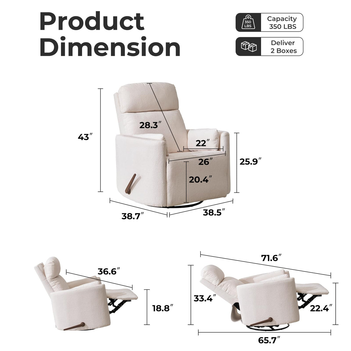 Rhevoy Oversized Swivel Recliner Chair with Massage and Heat, Rocking Chair Nursery with Adjustable Headrest, Rocking Chair Nursery Glider Chairs with 2 Pillows, Glider Rocker Recliner, White Rhevoy