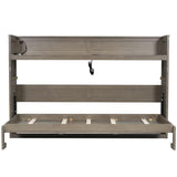 LUMISOL Twin XL Size Horizontal Murphy Bed, Murphy Bed with Desk, LED Light and USB Charging Station, Space-Saving Cabinet Bed, Gray Wash LUMISOL