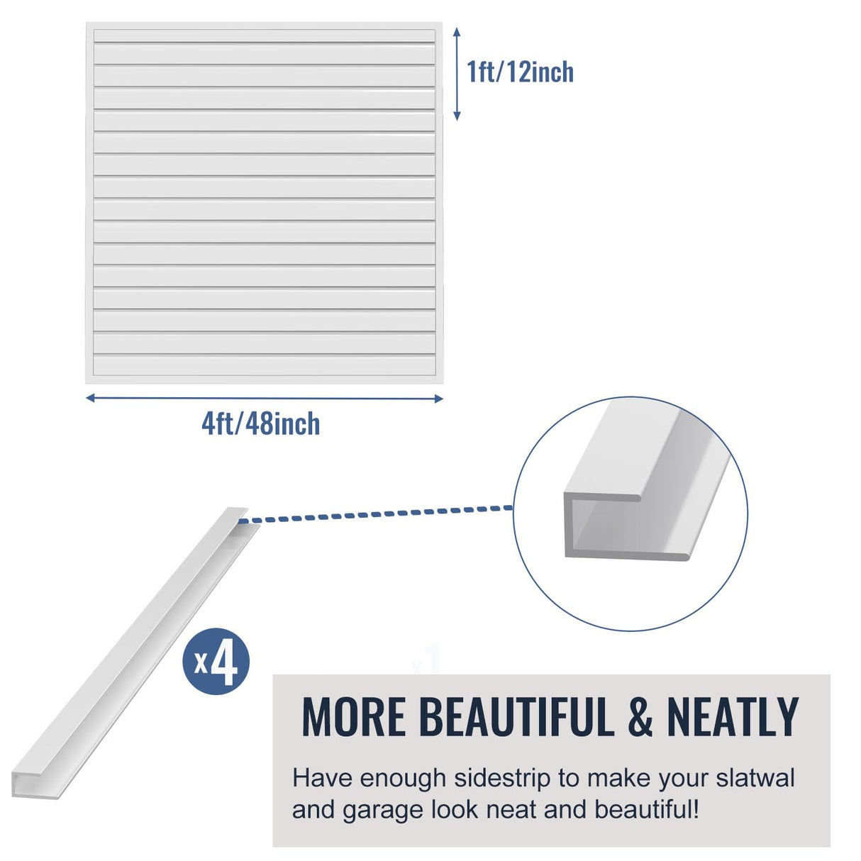 BRITINE Slatwall Panel Garage Organizer PVC Slatwall Heavy Duty Wall Mounted Rack, Interlocking Slat Wall Panels for Tool Organization Peg Board(White 4 x 4 ft) BRITINE