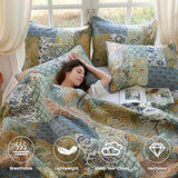 Secgo Queen Comforter Set for Bed - 100% Cotton Quilts Queen Size, Green, Sage Bedspreads (90 * 98 Inch) with 2 Pillow Shams, Patchwork Reversible Lightweight Bedding Secgo