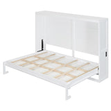 Ball & Cast Murphy Bed Full Size Wall Chest with Charging Station and Slat Support,Wood Hideaway Cabinet Platform Bedframe w/Leg,can be Folded,Space-Saving,for Small Room,Dorms,White Ball & Cast