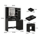 Fameill Vanity Desk with Mirror and Lights, Makeup Vanity Desk with Power Outlet, 2 Drawers & Storage, Vanity Table with Chair & Jewelry Cabinet, for Bedroom (Black) Fameill