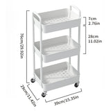 Sywhitta 3-Tier Plastic Rolling Utility Cart with Handle, Multi-Functional Storage Trolley for Office, Living Room, Kitchen, Movable Storage Organizer with Wheels, White Sywhitta