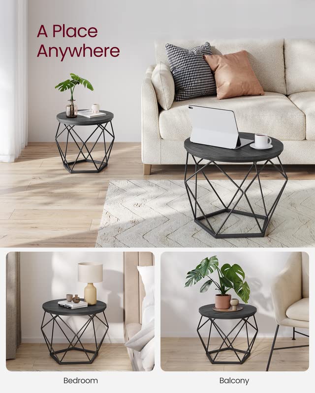 VASAGLE Small Coffee Table Set of 2, Round Coffee Table with Steel Frame, Side End Table for Living Room, Bedroom, Office, Charcoal Gray and Ink Black VASAGLE