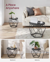 VASAGLE Small Coffee Table Set of 2, Round Coffee Table with Steel Frame, Side End Table for Living Room, Bedroom, Office, Charcoal Gray and Ink Black VASAGLE