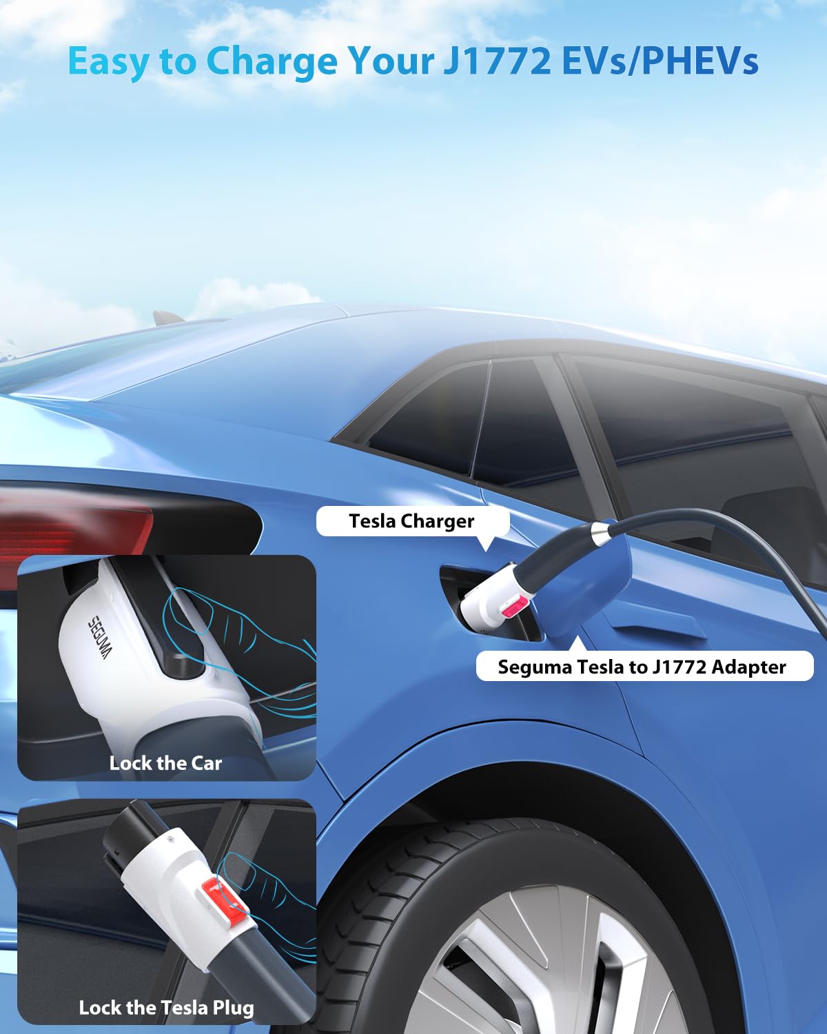 NACS to J1772 Adapter, Max 80Amp 250V J1772 EV Charging Adapter to Tesla Charger, Compatible with Tesla High Power Wall Connector, Home Mobile Chargers, Destination Charger, Suits for SAE J1772 EVs SEGUMA