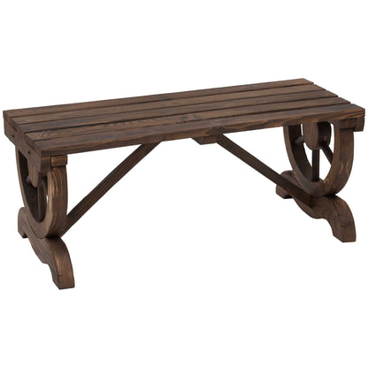 Outsunny 2-Person Wooden Garden Bench, Outdoor Wagon Wheel Porch Bench for Backyard Garden, Support 550 LBS, Rustic Country Style Patio Furniture, Brown - WoodArtSupply