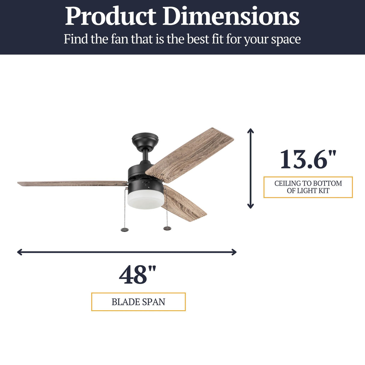 Prominence Home Reston, 48 Inch Modern Farmhouse LED Ceiling Fan with Light, Pull Chain, Dual Mounting Options, Dual Finish Blades, Reversible Motor - 51588-01 (Bronze) Prominence Home