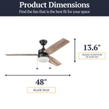 Prominence Home Reston, 48 Inch Modern Farmhouse LED Ceiling Fan with Light, Pull Chain, Dual Mounting Options, Dual Finish Blades, Reversible Motor - 51588-01 (Bronze) Prominence Home