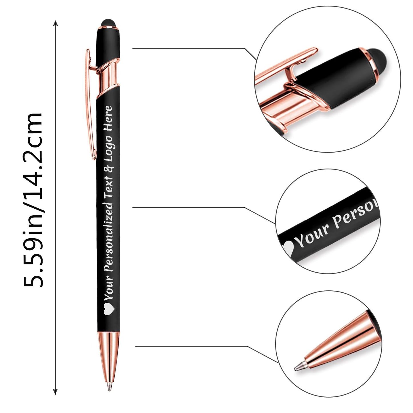 STREADVE Personalized Custom Pens 10 Engraved Writing Pen with Name Logo, Customized Promotional Items Stylus Pen Gifts for Men Women Realtor Nurse Wedding Business, Black