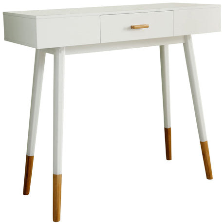 eHemco Euro Console Sofa Table for Entryway with Drawer and Bamboo Legs in White and Dark Oak, Great for Living Room eHemco