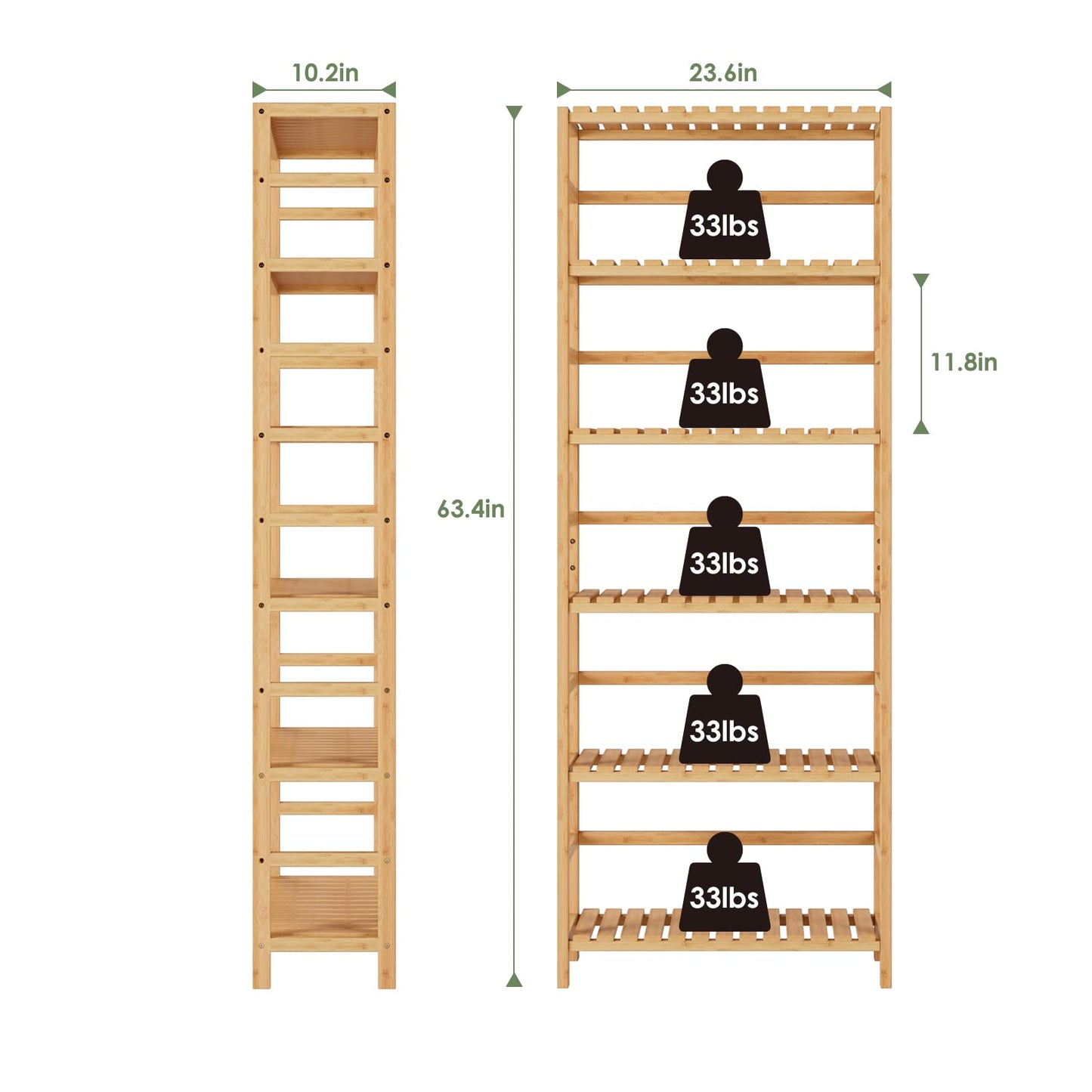 Bamjoy Bamboo Bookshelf, 6 Tier Bookcase Storage Shelves, Tall Book Rack Shelving Unit, Multipurpose Storage Adjustable Shelves Plant Stand for Home Office Bathroom Kitchen Living Room, 64" H