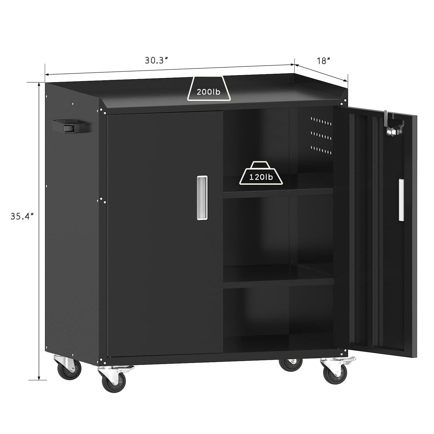 Washsemba Metal Garage Storage Cabinet with Wheels ，Lockable Rolling Tool Chest with Wheels, Tool Cabinet on Wheels, Utility Cabinet for Home, Office, Garage and Workshop (Black) - WoodArtSupply