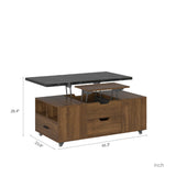 KEIKI Expandable Desktop Lift Top Nesting Coffee Table with 2 Stools, 1 Hidden Storage Space & Drawers, Wood Modern Rectangular Center Table for Living Room Furniture, Black & Walnut KEIKI
