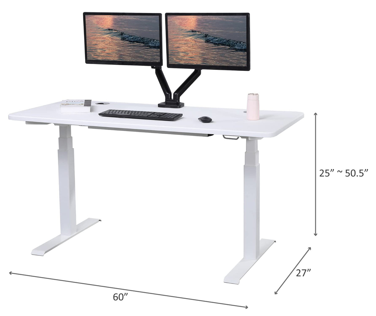 ApexDesk K Series 60" x 27" Electric Height Adjustable Standing Desk with LED Memory Controller (White) ApexDesk