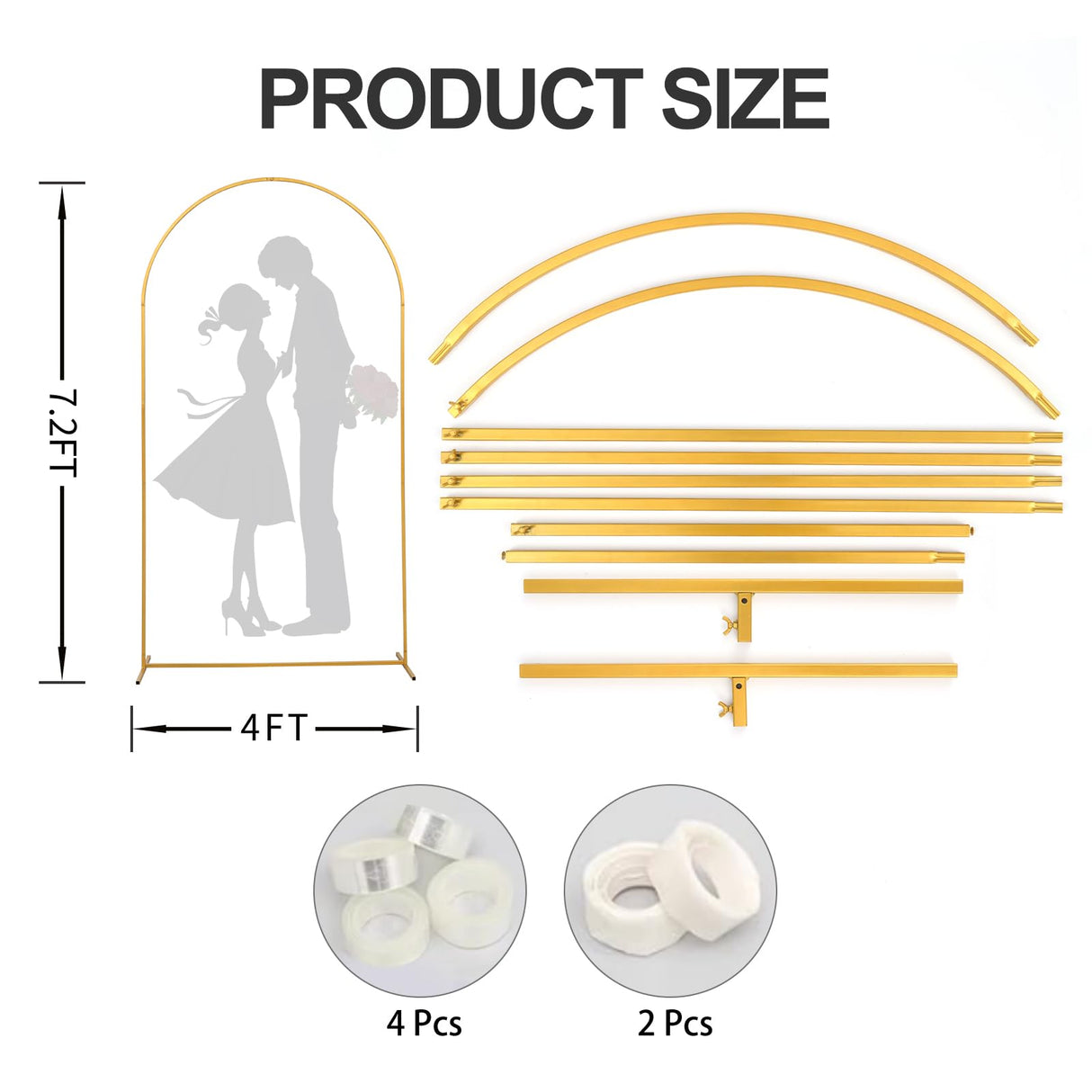 yumiaohe 7.2FT Metal Wedding Balloon Arch Stand Gold Stable Backdrop Stand Arch Frame for Birthday Party Bridal Baby Shower Christmas Ceremony Decoration yumiaohe