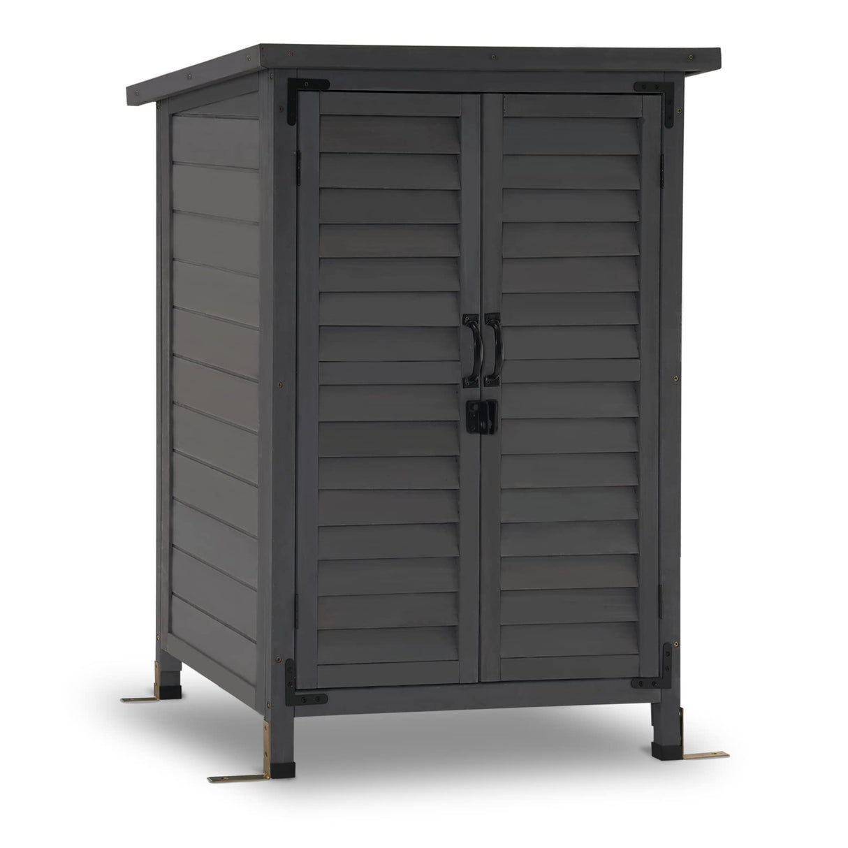 MCombo Outdoor Wood Storage Cabinet, Small Size Garden Wooden Tool Shed with Double Doors, Outside Tools Cabinet for Backyard (24.6”x 18.3”x38.2”) 0985 (Grey) MCombo