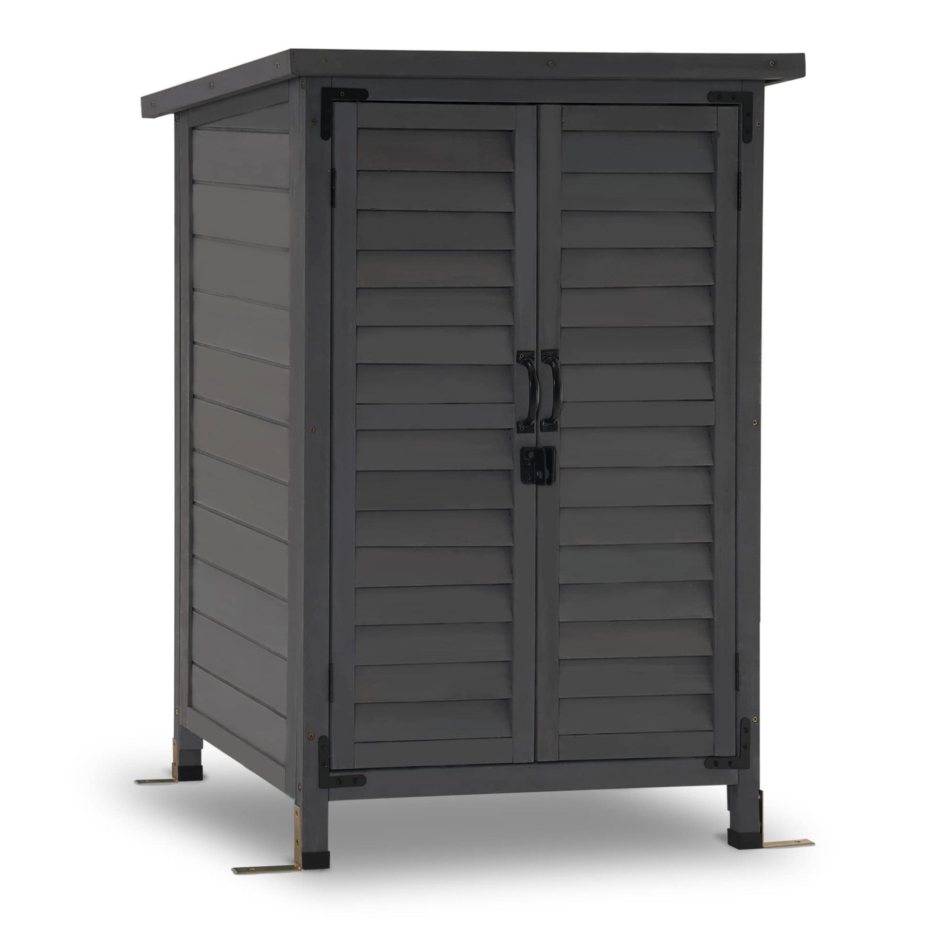 MCombo Outdoor Wood Storage Cabinet, Small Size Garden Wooden Tool Shed with Double Doors, Outside Tools Cabinet for Backyard (24.6”x 18.3”x38.2”) 0985 (Grey) - WoodArtSupply