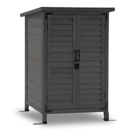 MCombo Outdoor Wood Storage Cabinet, Small Size Garden Wooden Tool Shed with Double Doors, Outside Tools Cabinet for Backyard (24.6”x 18.3”x38.2”) 0985 (Grey) MCombo
