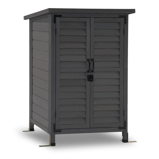 MCombo Outdoor Wood Storage Cabinet, Small Size Garden Wooden Tool Shed with Double Doors, Outside Tools Cabinet for Backyard (24.6”x 18.3”x38.2”) 0985 (Grey) - WoodArtSupply