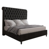 Jocisland Queen Size Bed Frame with Sleigh Headboard 60" Tall Velvet Upholstered Platform Bed, No Box Spring Needed, Black Jocisland
