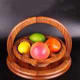 DSKMED Handmade Wood Carving Fruit Plate -Wooden Fruit Basket, Foldable Bamboo Dried Fruit Basket Collapsible Bread Nuts Baskets, (C) DSKMED