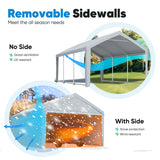 Quictent 13’x20’ Heavy Duty Carport Car Canopy Galvanized Car Boat Shelter with Removable Sidewalls, Reinforced Top Poles and Ground Bar-Grey Quictent