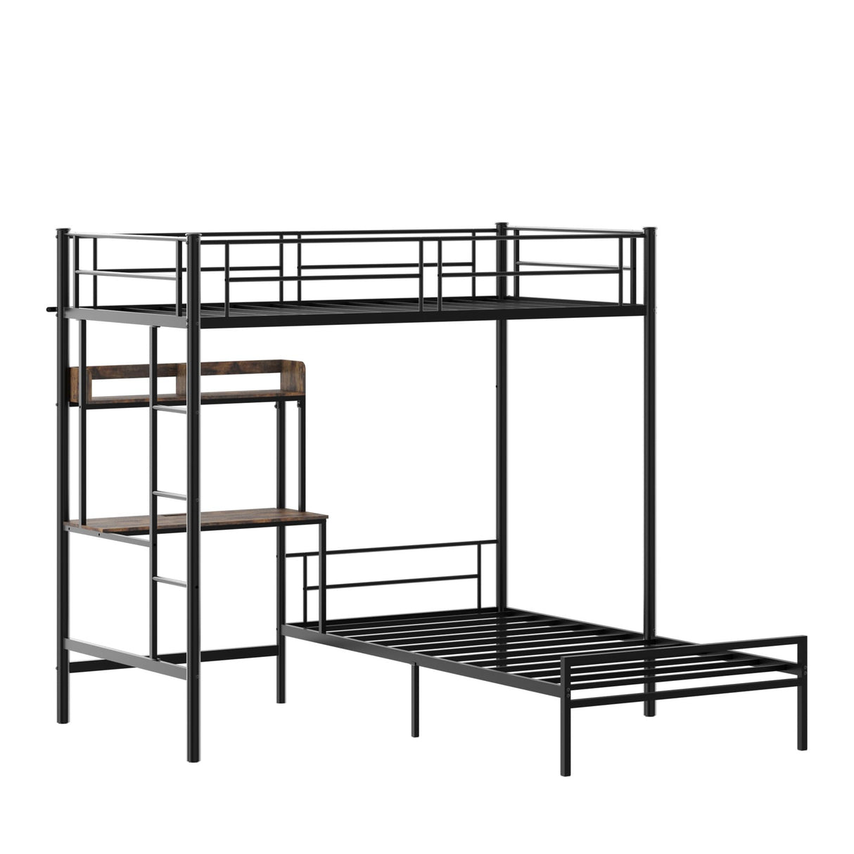 Bellemave Twin Over Twin bunk Bed with Desk, loft Bed with Desk and Shelves, Twin Over Twin Metal Bunk Beds with Charging Station, Black Bellemave