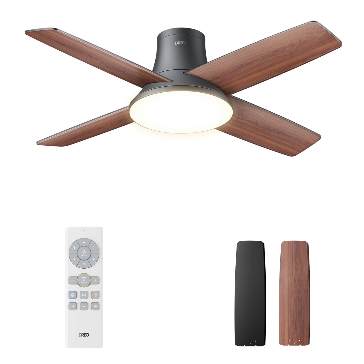Dreo Ceiling Fans with Lights and Remote, 44 inch Low Profile Black Ceiling Fan, Reversible, 5CCT, 6-Level Dimmable, 6 Speeds Bedroom Ceiling Fan, Quiet, Easy to Install, Timer, Flush Mount Dreo