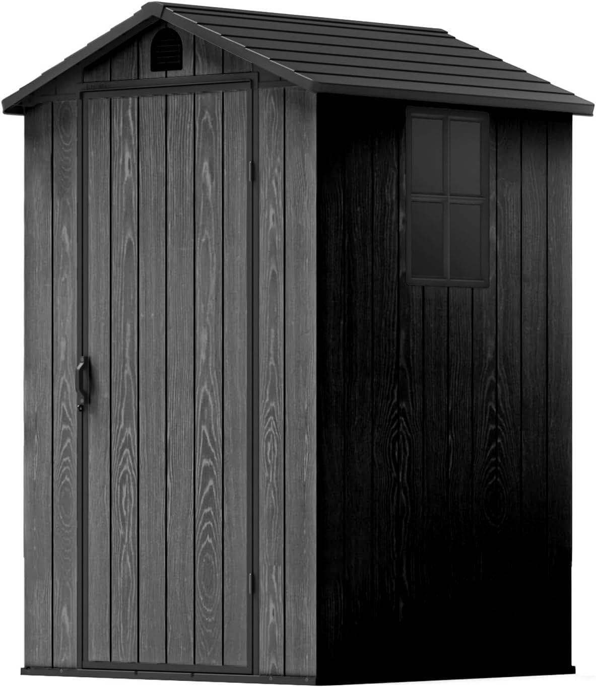 Patiowell 4 x 4 FT Plastic Outdoor Storage Shed with Floor, Garden Tool Shed with Two Windows and Single Lockable Door for Garden, Backyard, Lawn, Easy to Install, Dark Grey(Fit-it Shed) Patiowell