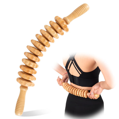 Wood Therapy Massage Tools 12 Roller, Wooden Massager Stick 16.8 Inch,Lymphatic Drainage Tool Cellulite Massager for Cellulite Reduction,Muscle Tension and Body Shaping,Contouring KintKita