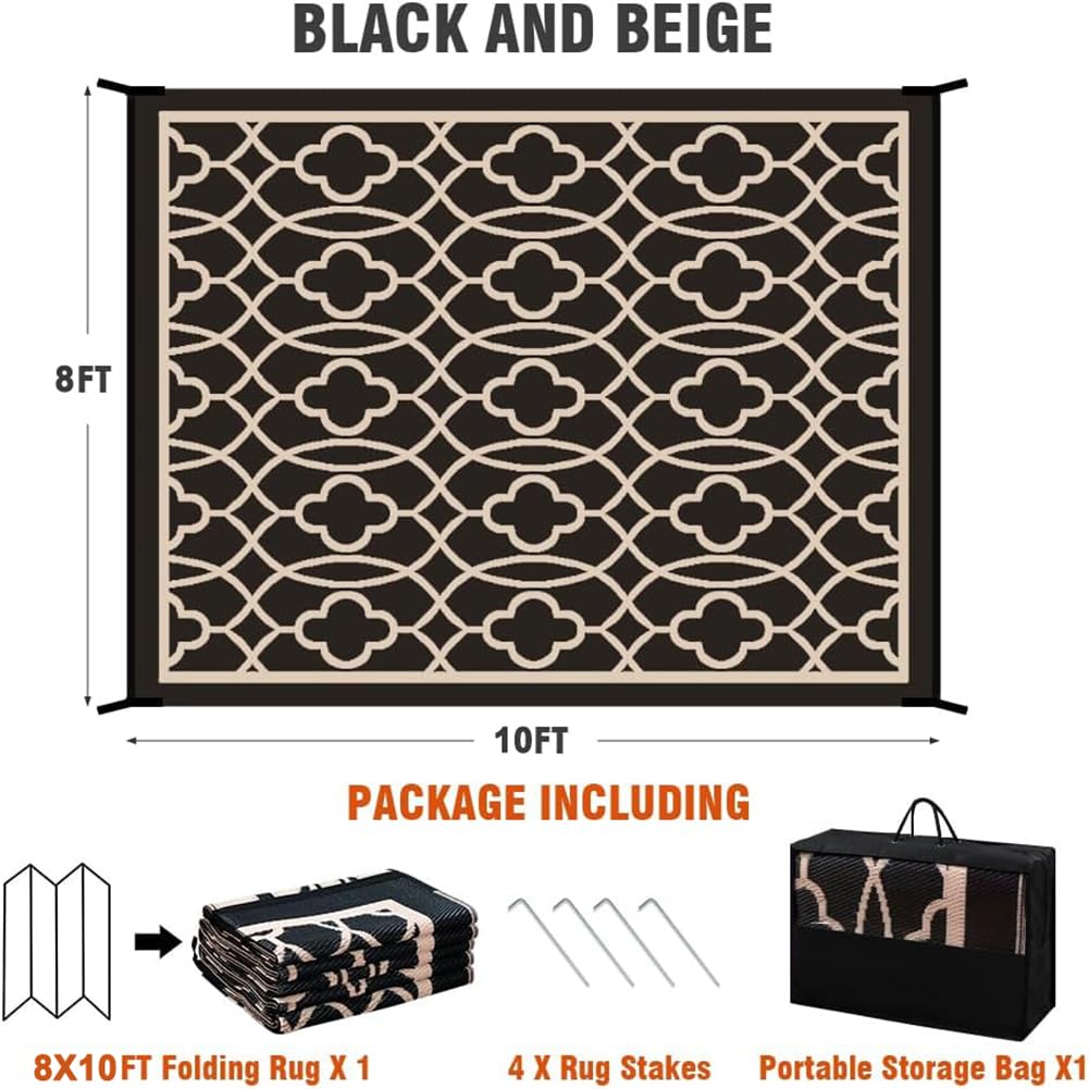 Pendolr Outdoor Rug Waterproof 8x10 ft Outdoor Carpet Patio Rug Mat Reversible RV Camping Rug Plastic Straw Rug Outside Outdoor Area Rug for Patio Deck Balcony Backyard Picnic Beach Pendolr