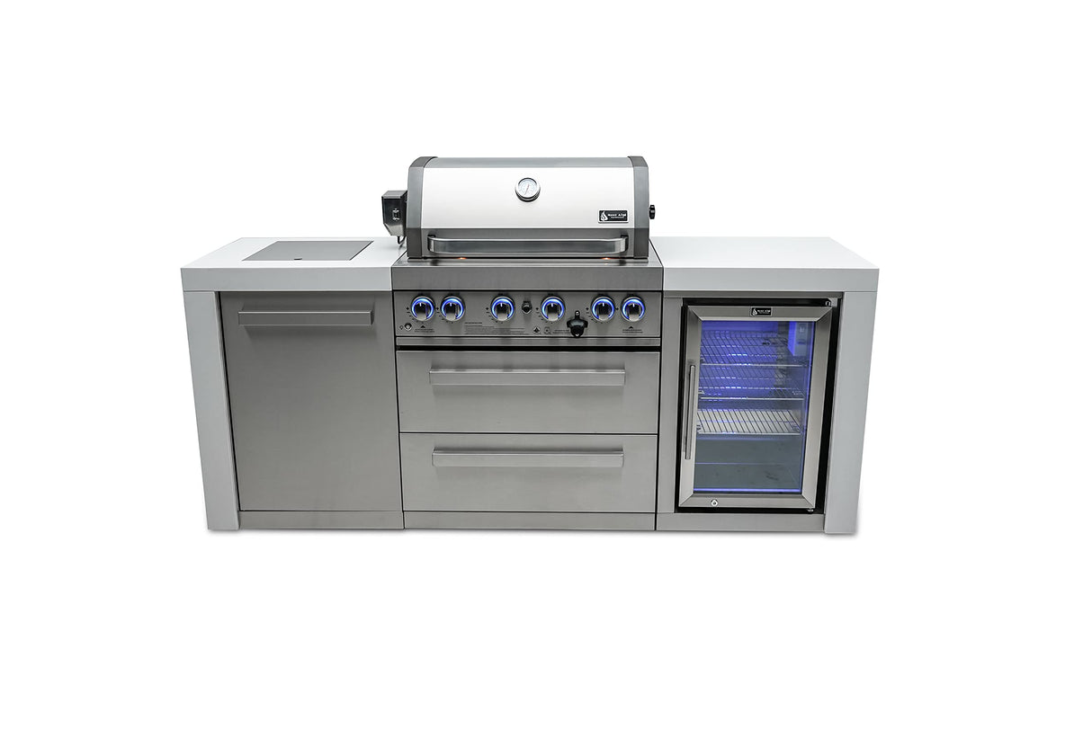 Mont Alpi MAi400-DFC 32-Inch 4-Burner 78000 BTU Deluxe Stainless Steel Gas Outdoor Kitchen Bar Barbecue Island Grill w/Infrared Side Burner + Wine Cooler Compact Refrigerator + Rotisserie Kit Mont Alpi
