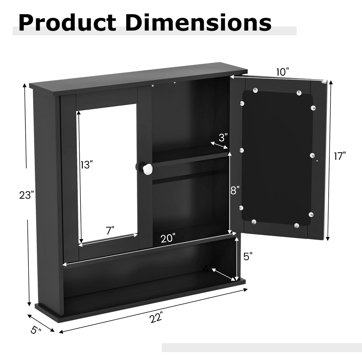 Tangkula Bathroom Medicine Cabinet with Mirror, Wall Mounted Wooden Hanging Organizer with Doors and Shelves, Bathroom Wall Mirror Cabinet (Mirror Doors, Black) Tangkula