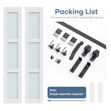 EaseLife 30"x 84" (Double 15" x 84" Doors) Bifold Barn Door, Bifold Sliding Barn Door with Hardware Kit Included, Solid MDF Wood Slab Covered with Water-Proof PVC Surface, Frosted Glass Panel EaseLife