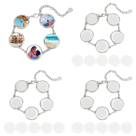 PH PandaHall 4 Sets Sublimation Bracelets, Heat Transfer Bracelet Round Photo Bezel Tray Sublimation Blank Adjustable Bracelet Bezel Setting with Cabochon for Christmas Bracelet Jewerly Making Wedding PH PandaHall