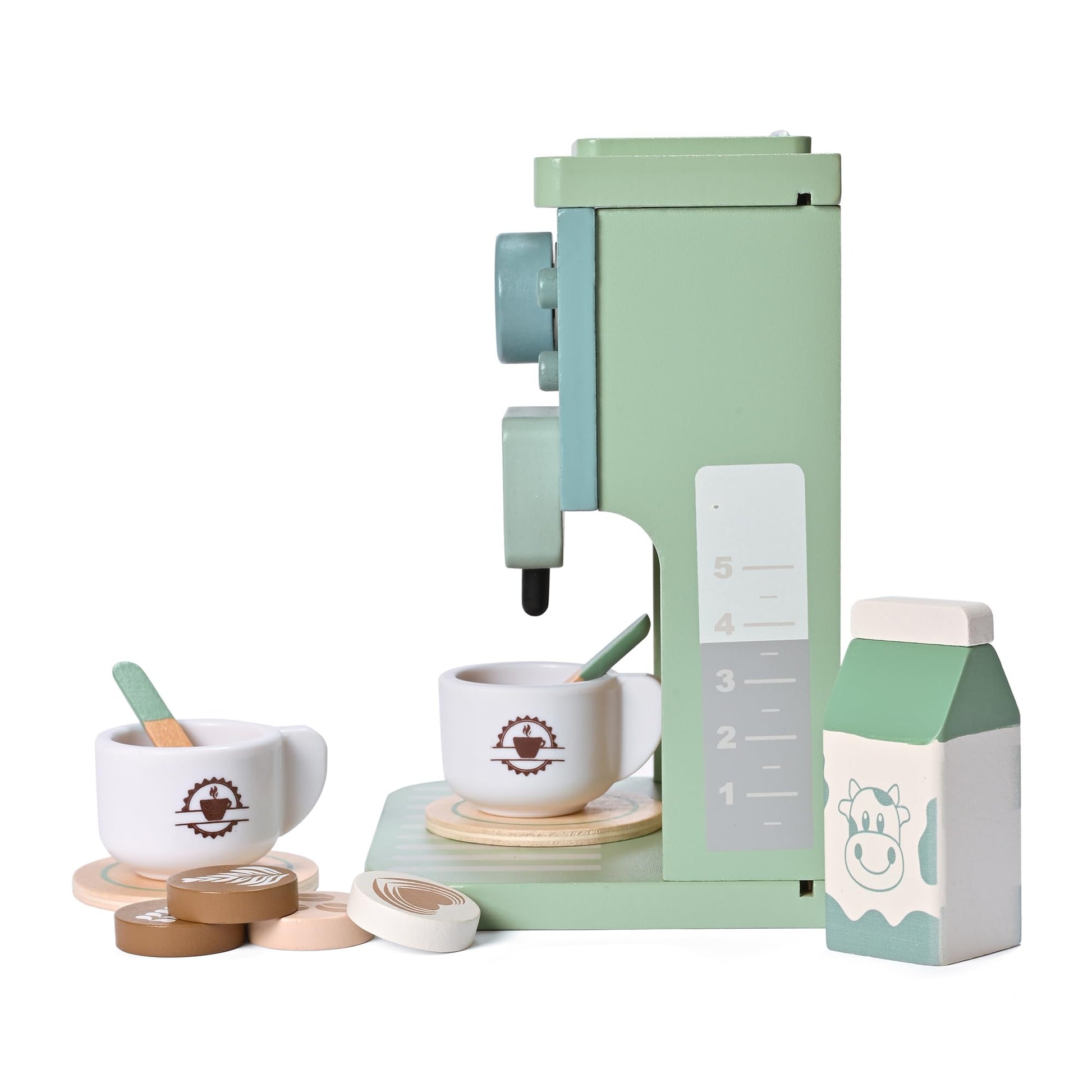 MONT PLEASANT Kids Wooden Toys Toddler Pretend Play Kitchen Accessories Green Coffee Maker Espresso Machine Playset Montessori Kitchen Toy Gift for Girls and Boys - WoodArtSupply