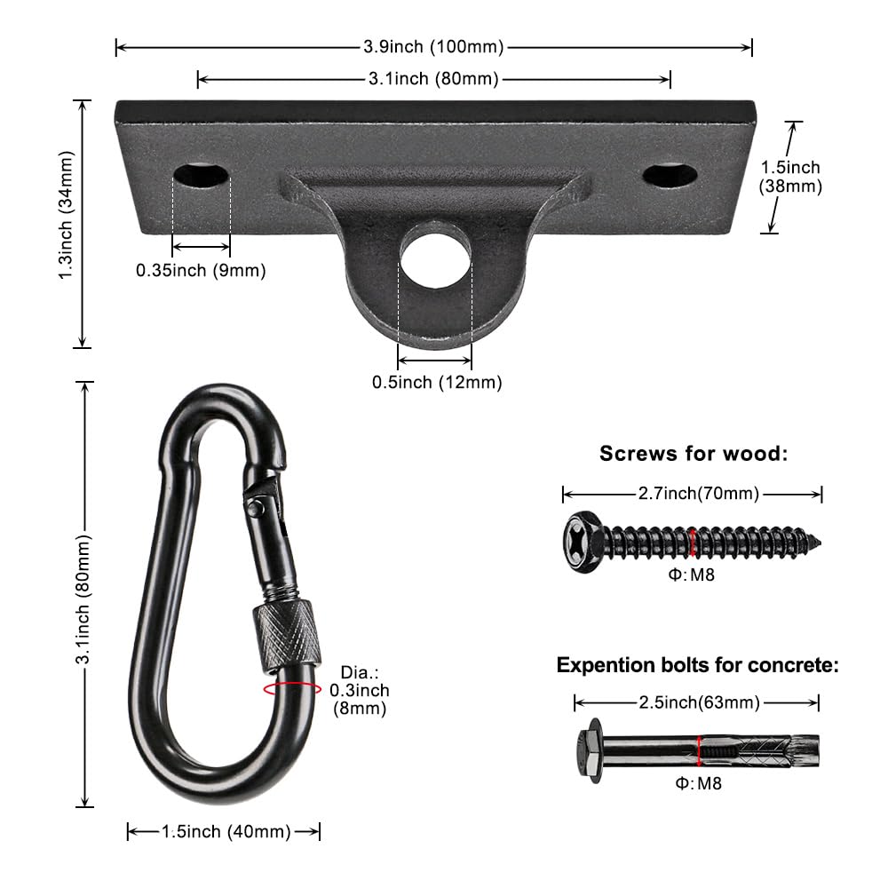 Dolibest Heavy Bag Hangers Brackets, Punching Bag Hangers, Heavy Bag Ceiling Mount with Carabiner for Body Weight Strength Training Systems, Aerial Yoga Swing & Hammock, Resistance Band Dolibest