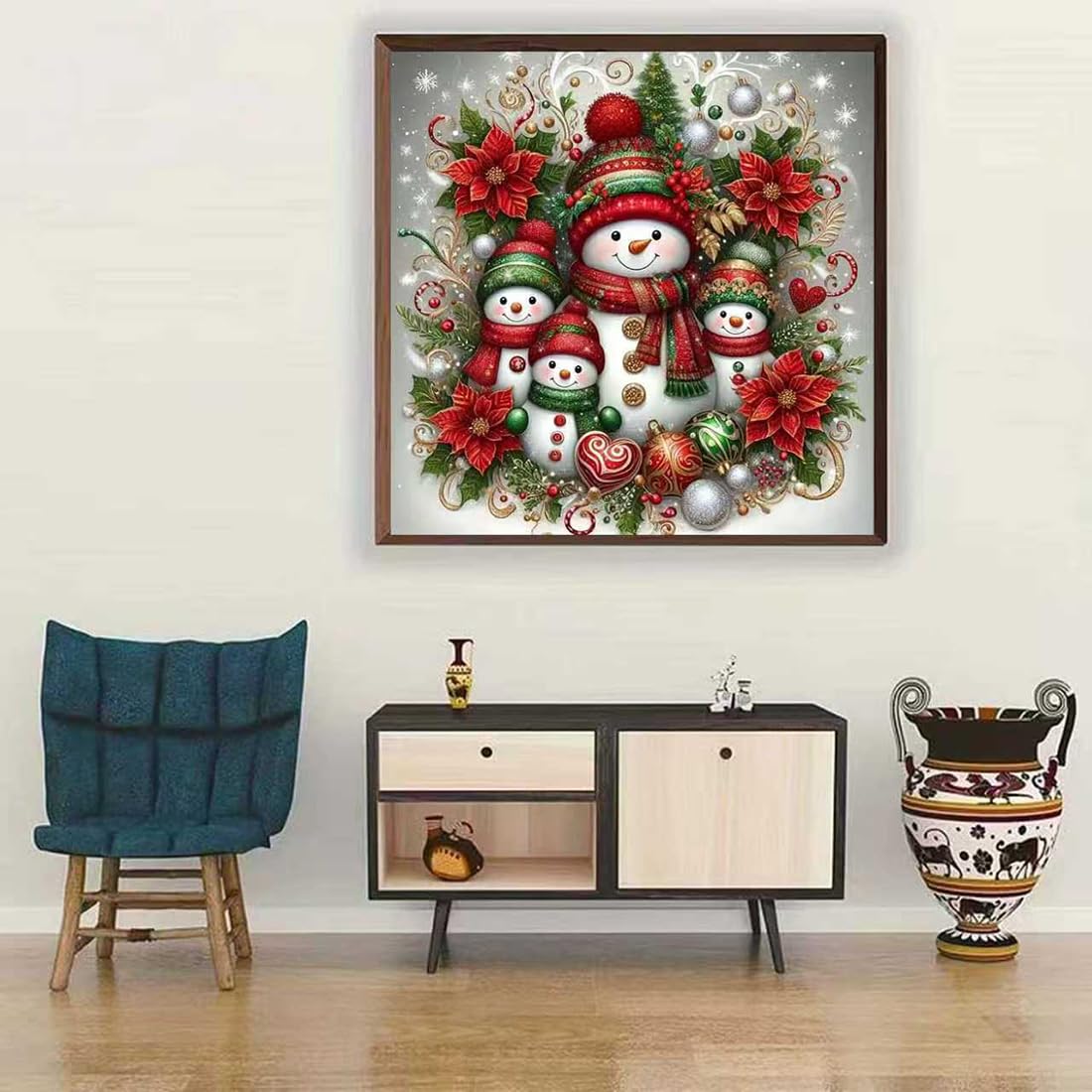 Christmas Winter Diamond Painting Kits For Adults,Snowman Family 5D Diamond Art Kits For Beginner,DIY Full Round Drill Diamond Arts and Crafts Gem Art Painting for Home Wall Decor 14 X 14inch SHICERNHJ