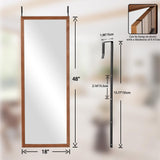 VooBang Wood Frame Door Mirror, 18" x 48" Over The Door Mirror Full Length, Full Body Mirror Door Hanging with Height-Adjustable Hangers for Dorm, Closet and Dressing Room, Charcoal Burnt VooBang