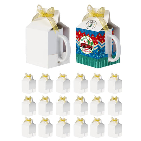 PYD Life 20 Pack Sublimation Mugs Blanks Gift Boxes Matte White 3.3" x 3.2" x 5.9" 11 OZ Sublimation Coffee Mugs Packing Boxes with Golden Ribbon for Heat Press Transfer PYD Life