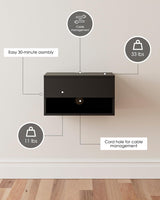 Floating Nightstand, Small Modern Floating Nightstand with Drawer, Floating Shelves for Bedroom, Bathroom (Black) Aienvey