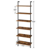 HOOBRO DIY Ladder Shelf, 6-Tier Wall Mounted Bookshelf, Office Vertical Bookcase, Wooden Storage Shelves for Home Office, Bedroom, Rustic Brown and Black BF65CJ01 HOOBRO