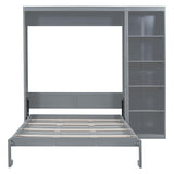 Merax Modern Murphy Bed Queen Size, Space-Saving Wall Bed Frame with Shelves, Foldable Platform Bed, Folded into Cabinet for Multipurpose Guest Room, Home, Office, Gray Merax