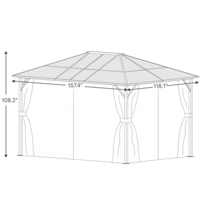 Grand Patio 10'x13' Gazebo Outdoor Hardtop Polycarbonate Gazebo Canopy with Netting and Curtains for Garden, Patio, Backyard - WoodArtSupply