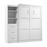Bestar Pur Queen Murphy Bed and Shelving Unit with Drawers, 90-inch Space-Saving Wall Bed Bestar